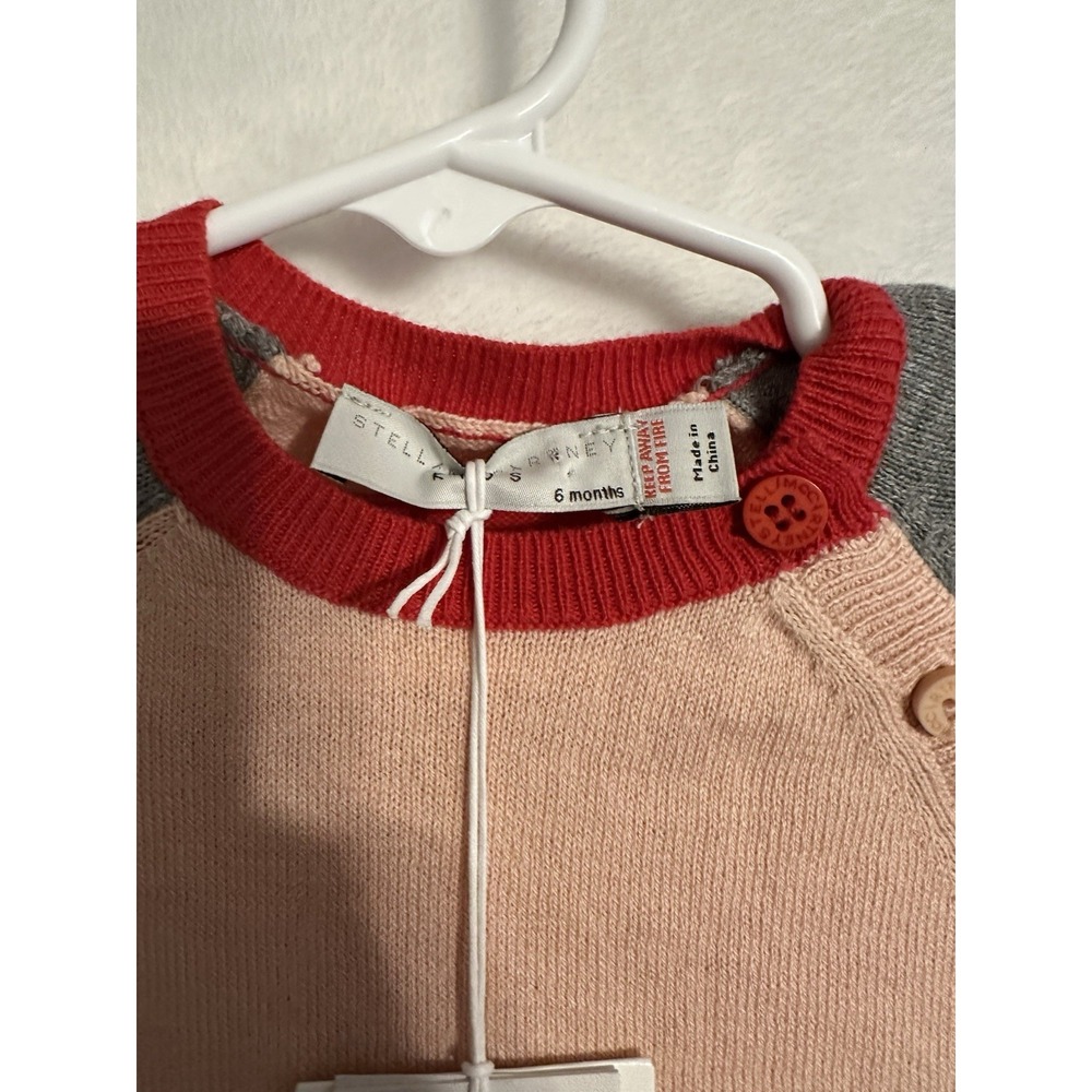 Stella McCartney Kids Knit Striped Smiley Coverall 6M Pink Gray Red - Picture 3 of 5
